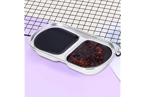 Stainless Steel Seasoning Snack Plate Dipping Bowl Kitchen Tableware Dish Adults Kid Grid Design Home Party (82050 two-unit)