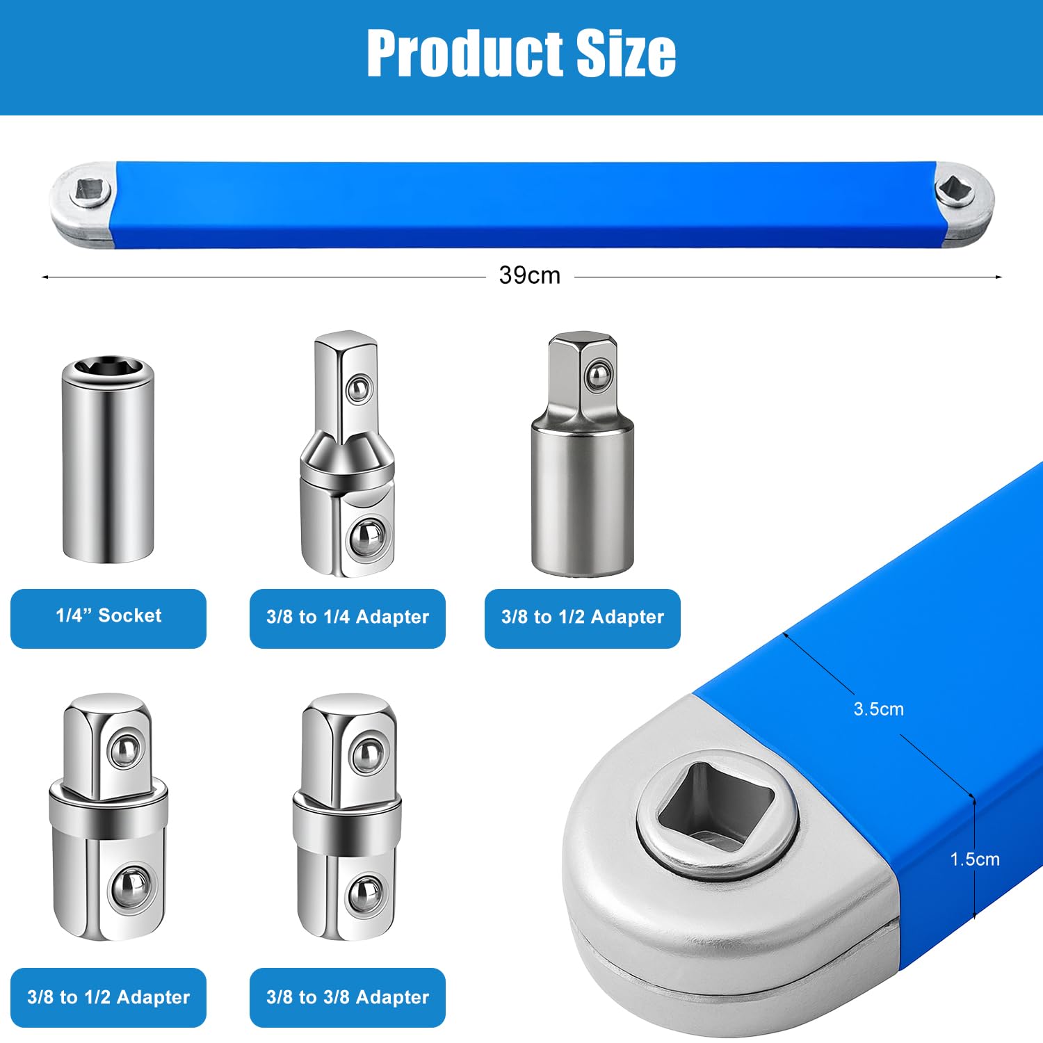 ZEXUPORIUM Professioneller Schlüsselverlängerung, Schraubenschlüssel Set mit 5 Stück 1/2", 1/4" Und 3/8" Antriebsadapter, Ratsche verlängerung, für Universal Verlängerter Schraubenschlüssel 2