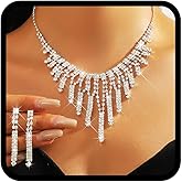 TWINKLEDE Silver Rhinestone Necklace Jewelry Set Wedding Prom Necklaces and Earrings for Women