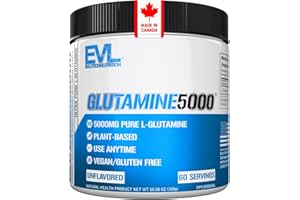 Evlution Nutrition Glutamine5000-5g Pure L-Glutamine Per Serving - Helps Muscle Repair Post Workout, Supports Digestive & Imm