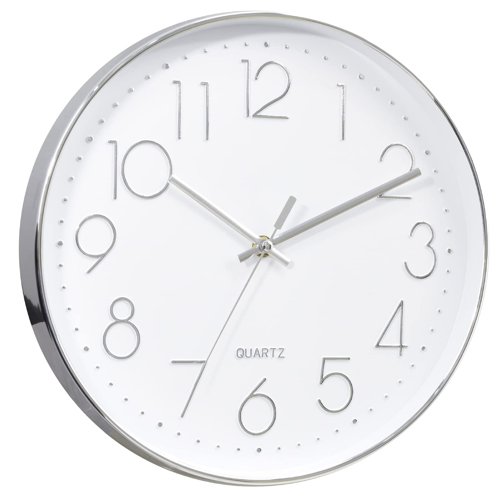 Tosnail 12 Inches Round Silent Non Ticking Quartz Wall Clock - Elegant Silver Frame