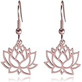 Lotus Flower Stainless Steel Dangle Earrings