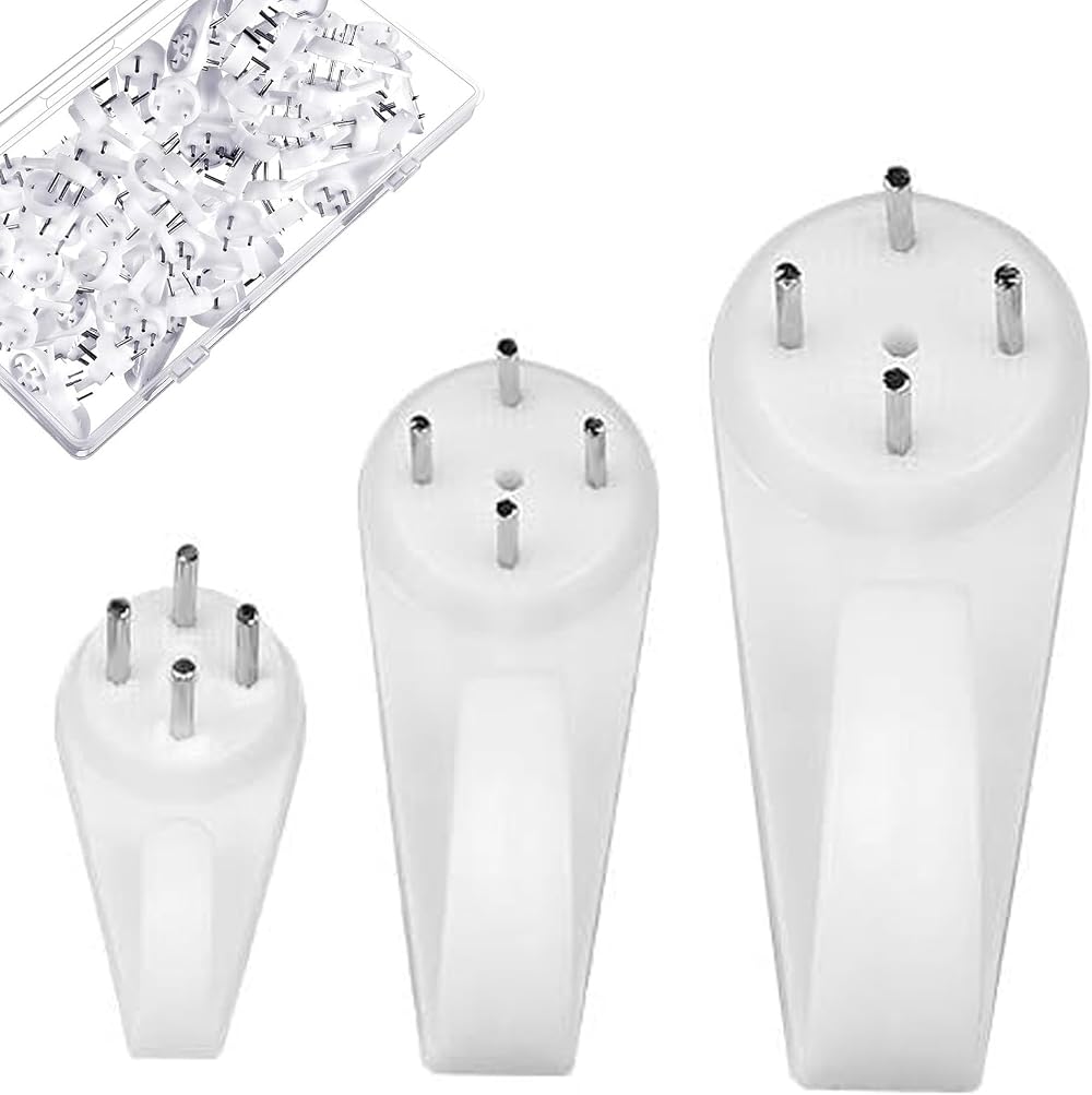 Damogo 60pcs Non-Trace Picture Hooks Hard Wall Hanging Kit 3-5cm