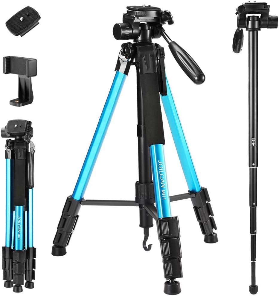 72-Inch Camera/Phone Tripod, Aluminum Tripod/Monopod Full Size for DSLR with 2 Quick Release Plates, Universal Phone Mount and Convenient Carrying Case Ideal for Travel and Work - MH1 Blue : Camera & Photo