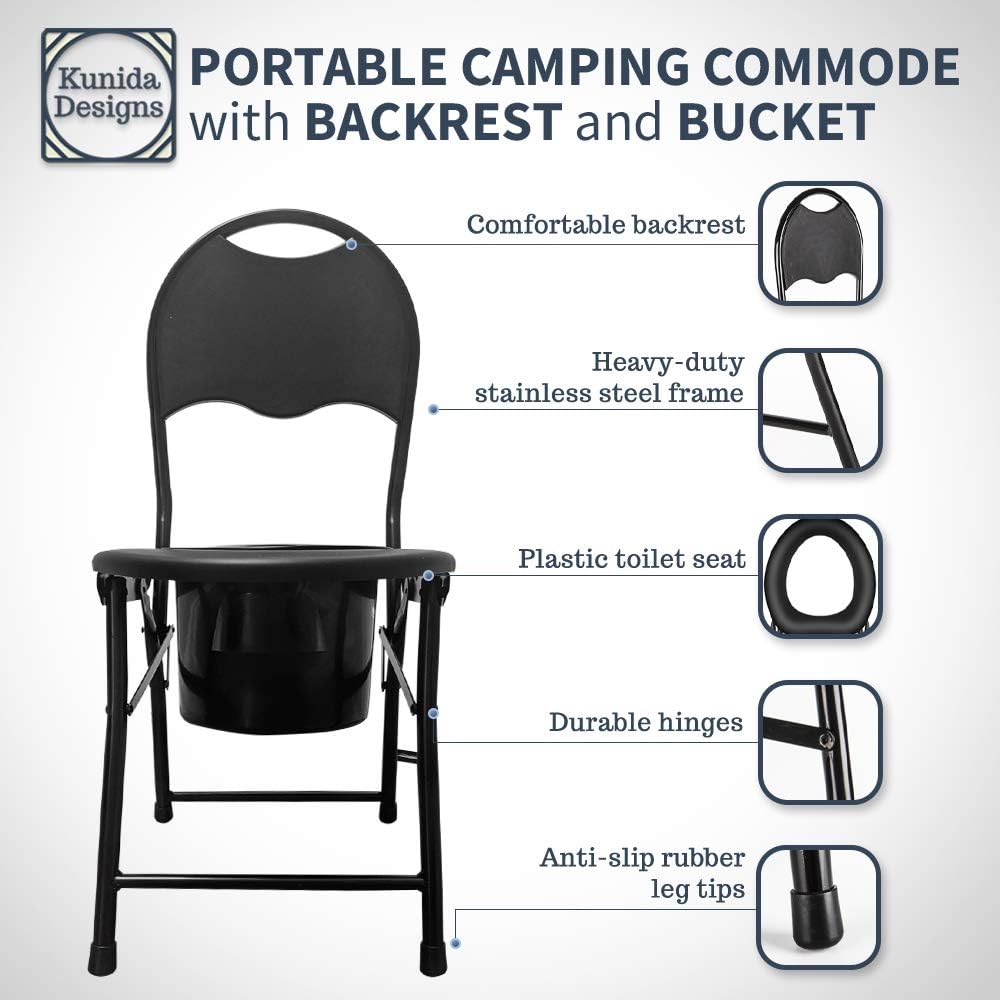 Kunida Designs Portable Camping Toilet Chair with Backrest Folding