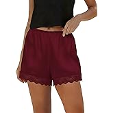 Micoson Women's Lace Trim Shorts Y2k Mini Satin Shorts Comfy Casual Micro Pajama Bottoms
