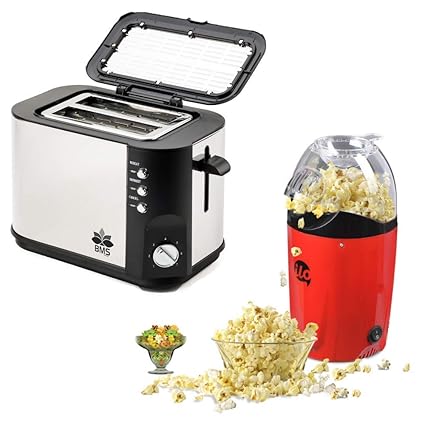 BMS Lifestyle BMS-ECPP Pop-up Toaster with Pop-Corn Maker Set of 2pcs, Black