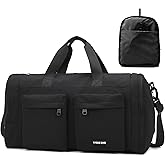 Outplea 30L Foldable Gym Duffel Bag with Shoe Compartment for Men, Small Packable Carry on Travel Duffle Bag with Wet Pocket, Black