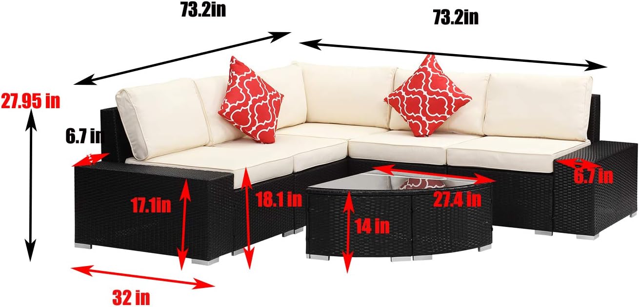 Patio Sofa Furniture Sets 6 Piece, Outdoor PE Wicker Rattan Conversation Sofa Set with Coffee Table, Dark Brown: Garden & Outdoor