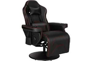 MODERN-DEPO Massage Video Gaming Recliner Chair Ergonomic High Back Swivel Reclining Chair with Speakers, Cupholder, Headrest, Lumbar Support, Adjustable Backrest and Footrest, Black