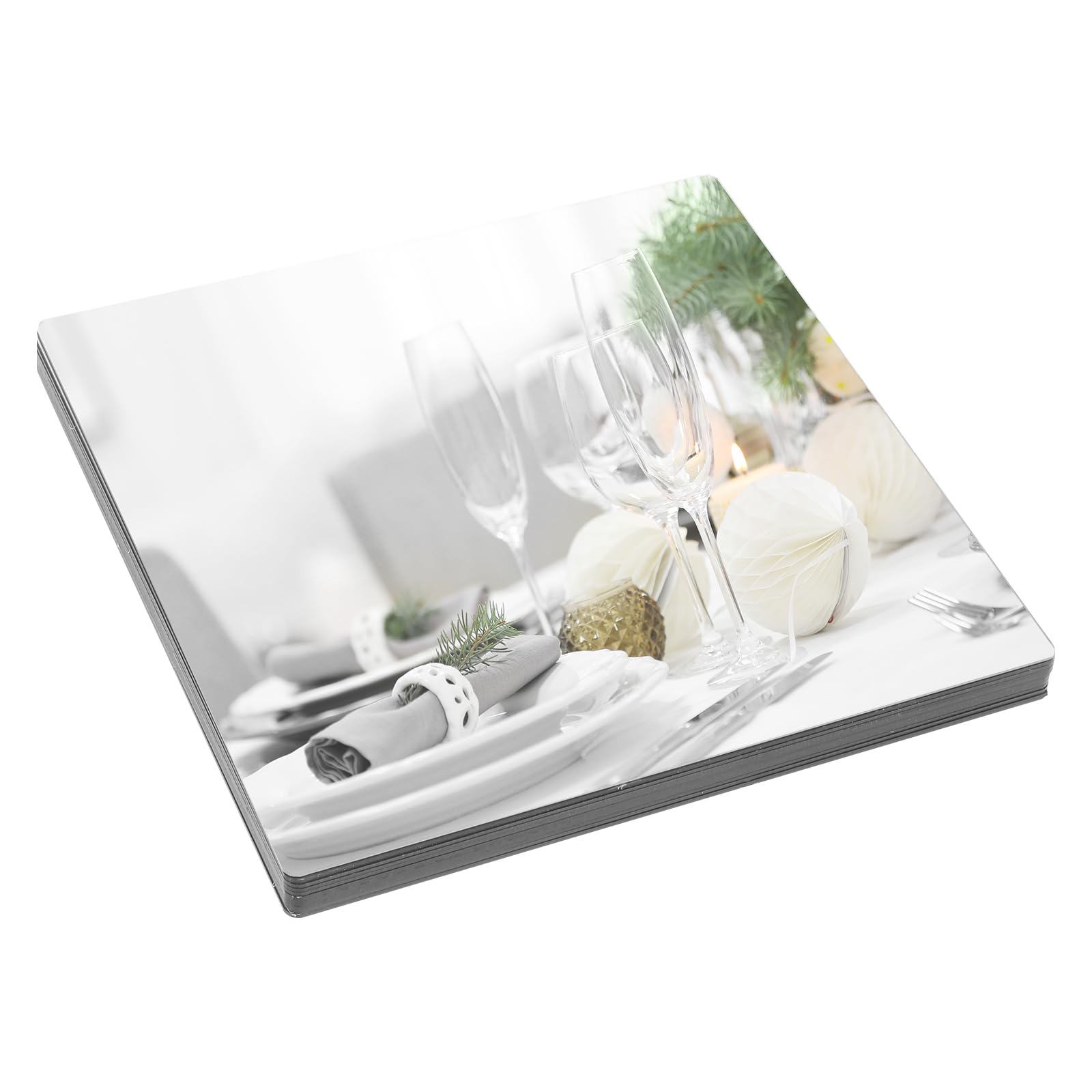 Photo 1 of 12Pcs Square Mirror Candle Plate for Table Centerpieces, 10" x 10" Acrylic Mirror Tiles Frameless Craft Mirrors Self-Adhesive Mirror Plate for Wedding Table Candle Plate Craft Christmas Decorations