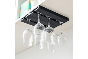 Chris.W 2 Pack Wine Glass Rack, Under Cabinet Stemware Wine Glass Holder Glasses Storage Hanger, No Drill & Screws Hanging St