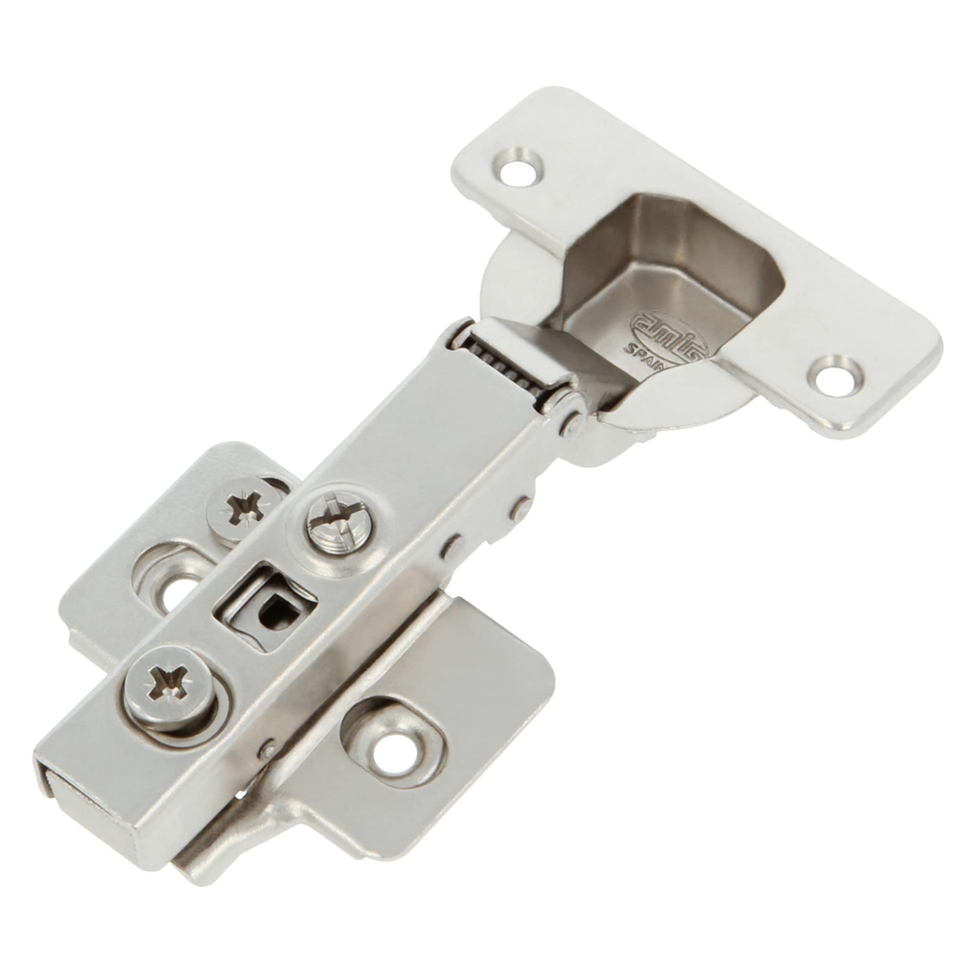 Amig - Hydraulic Bowl Hinge - Straight with Latch - Ideal for Kitchen Furniture, cabinets or Doors - Ø35 mm - Nickel Plated Steel - Colour: Silver - Opening 110º
