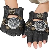 XWXLDD Steampunk Gothic Rock Leather Fingerless Gloves with Gear Accents