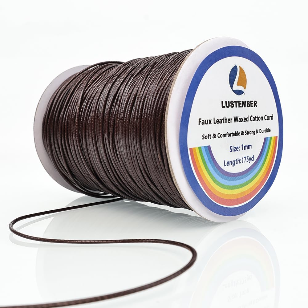 Photo 1 of 1mm Faux Leather Waxed Cotton Cord, 175 Yards – Durable Necklace String, Soft and Textured Cord for Necklaces, Bracelets, and Jewelry Making