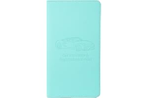 BQDIYOO Car Registration and Insurance Card Holder Auto Glove Box Organizer Document caddy Vehicle License Case PU Leather with 7 Compartments & Pen Groove & Magnetic Closure (Blue Green)