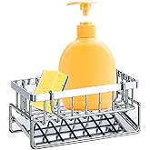 CIEKAA Sponge Holder for Kitchen Sink Caddy: Rustproof Stainless Steel Kitchen Sink Organizer for Sponges Brushes Dish Cloths Scrubbers, Durable Large Storage Draining Rack for Bathroom Counter