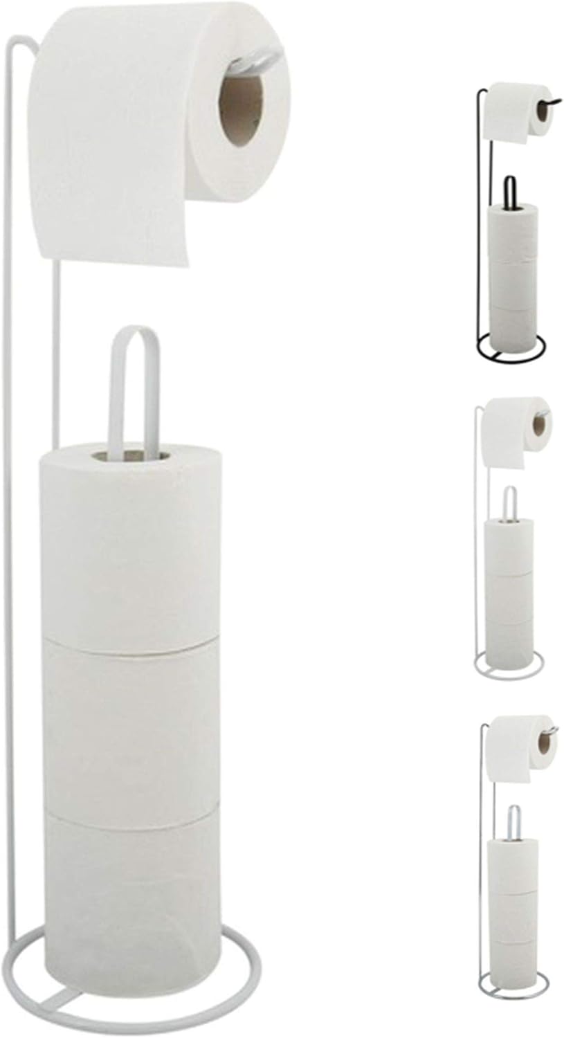 MSV Elegant Standing Toilet Roll Holder - W x H x D: 15 x 54 x 15 cm, White Matt, Moyen