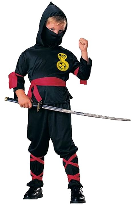 erdbeerclown - Jungen Ninja Kämpfer Kostüm- Oberteil Hose Schal Gürtel, schwarz, 3-4 Jahre