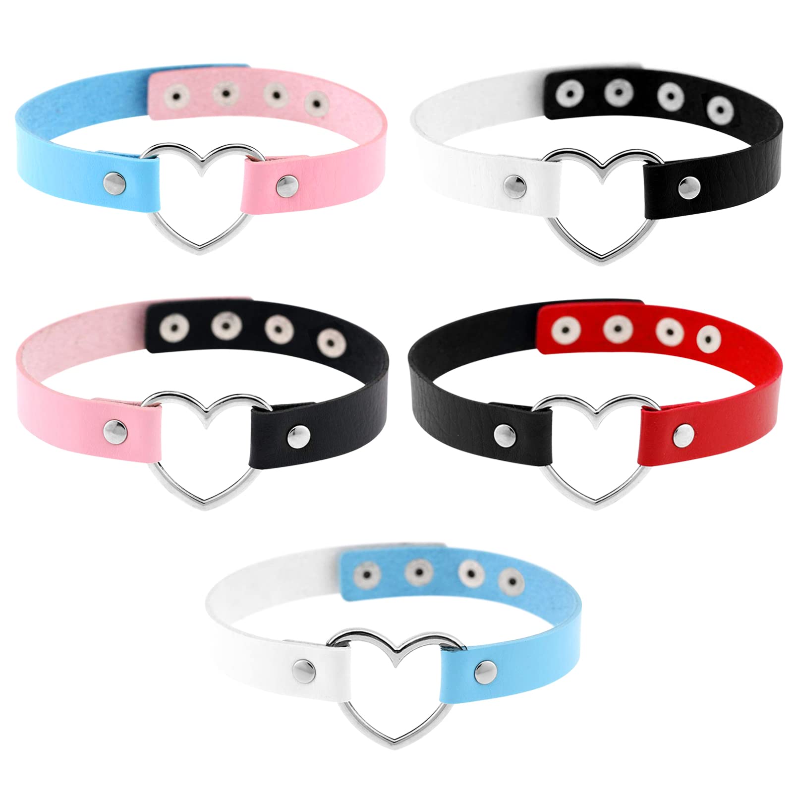 JewelryWe Vintage Collar Punk Goth Emo Heart Leather Choker Necklace for Girls Lady Women (with Gift Bag)