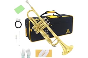 YASISID Trumpet Instrument,Band & Orchestra Musical Instruments for Beginners,With trumpets case,Mouthpiece,Cloth and Gloves (Golden)