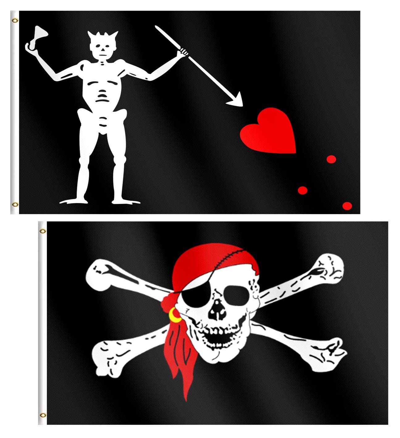 Omnisexual Red Bandana Pirate Flags + Edward Teach Flag 3x5 FT BlackBeard Decor Vivid Color & Fade Proof Cool Outdoor Double Stitched Jolly Roger Banner with Grommets Red Scarf Prints Wall Tapestry