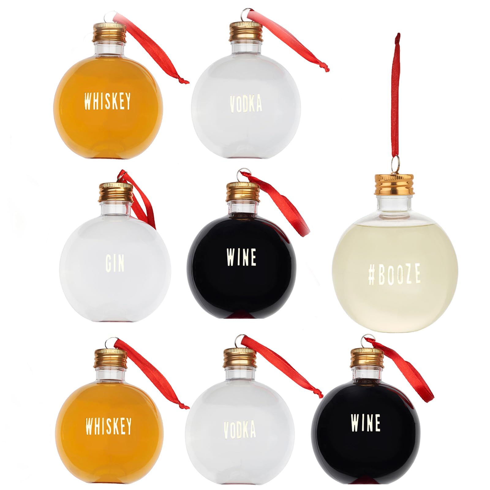 THE TWIDDLERS 8 XL Fillable Alcohol Baubles (250ml) – Large DIY Spirit & Cocktail Ornaments with Stickers – Drink Gift Set for Gin, Vodka, Wine – Xmas Tree & Table Party Decoration