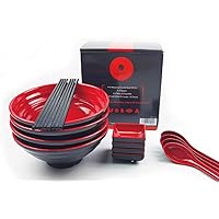 Goliber Ramen Bowl Set - Includes Melamine Ramen Bowls, Chopsticks, Spoons and Small Dish for Sauce - Ideal for Asian, Chines