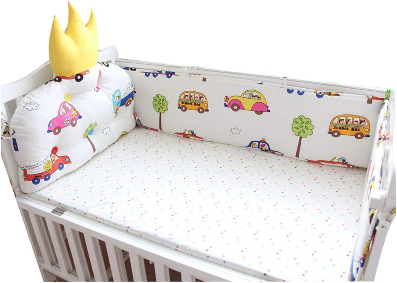 Baby Infant Crib Bumper Pads Bed 100% Cotton Safety Rail Guard Breathable, Cradle Protector, Cot Sleep Bumper Pillow, Kids Bedding Kit, 4-Sides Coverage, Crown Style,D