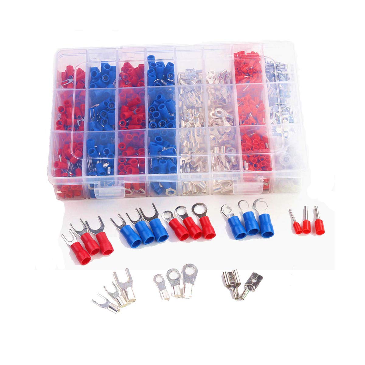NUZAMAS Electrical Terminals | 1000 Pieces Crimp Connectors | Electrical Crimp Terminals with 24 Types Insulated Terminal Set - in Box