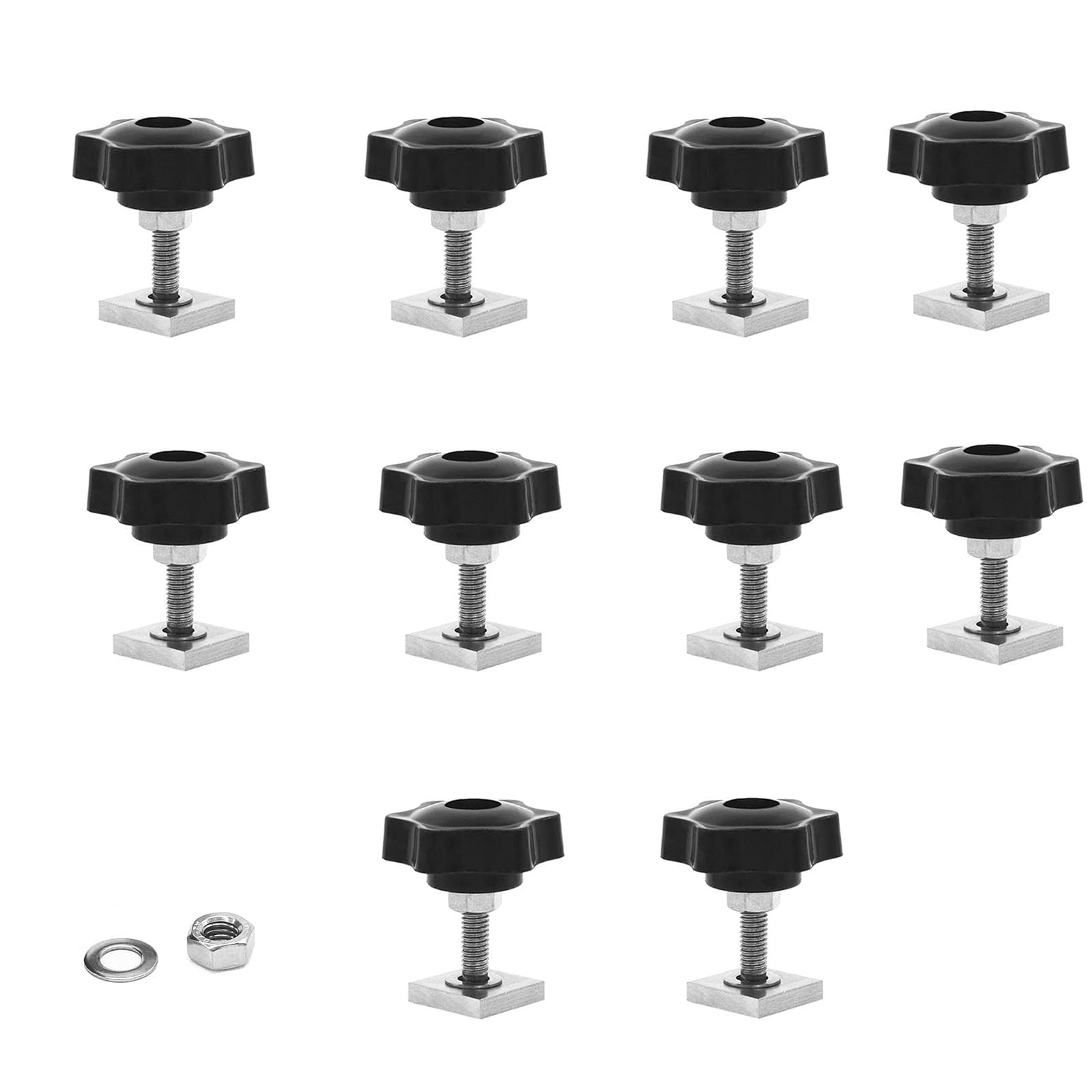 KUKUJIWA 10pcs T Track Bolts M6x35mm,Stainless Steel Roof Rack Bolts with Thumb Screws m6 with nut Washer for Bike Ski, 20x20mm Square Sliding Blocks for roof Rack Rail Carrier