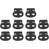 uxcell Spring Cord Lock End Toggle, 10Pcs Double Hole Spring Stopper Alloy Fastener Slider Toggles Clip for Drawstrings, Shoelaces, Bags (Black,17x14.7mm)