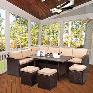 VINGLI 8 Pieces Patio Furniture Set, All Weather Wicker Patio Sectional Furniture Set Rattan Sofa Couch, Outdoor Dining…