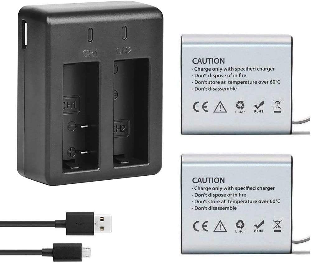 TEKCAM 2x1350mAh Action Camera Rechargeable Battery with Charger and USB Cable Compatible with Dragon Touch/AKASO EK7000/V50X/APEMAN/APEXCAM/GOOKAM Action Camera