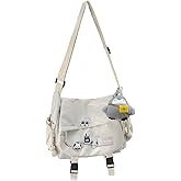 Huwzder Nylon Messenger Bag Kawaii Crossbody Bag with Cute Pins Aesthetic Shoulder Bag for Women and Men