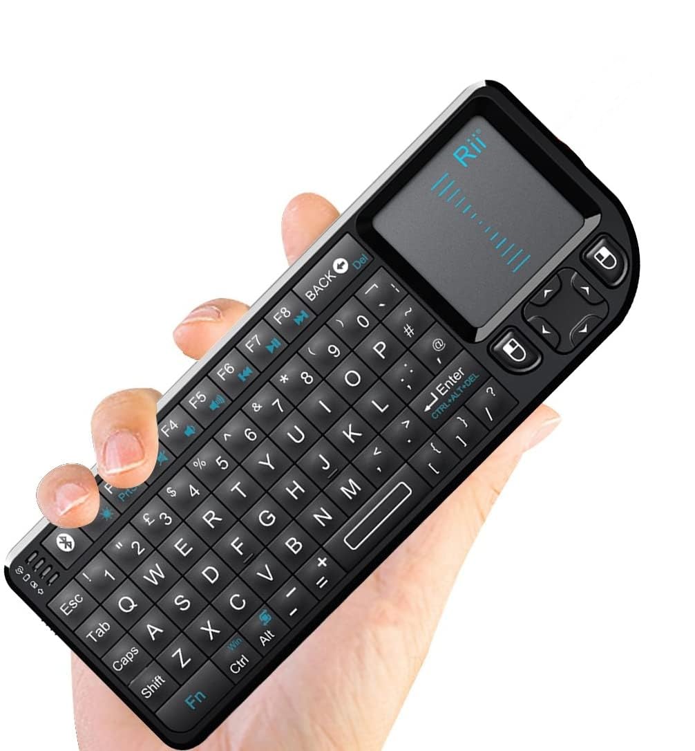 Rii Dual Mode Wireless Keyboard with Touchpad Mouse, Bluetooth 4.0 with 2.4G Wireless Mini Keyboard with Backlit LED,Built-in Rechargeable Battery,Compatible with Windows,Linux,UK Layout-Black