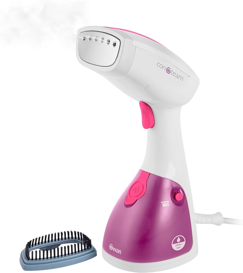 Swan Handheld Garment Steamer SI12020N 1100W 250ml 1.9m Cable White Pink