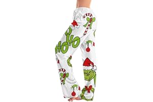RTTUIOP Christmas Pajamas for Women Cute Funny Anime Graphic Lounge Baggy Stretch Soft Elastic Waist Wide Leg Sleepwear
