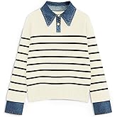 ETCYY Womens Oversized Sweater Cozy Fall Long Sleeve Button Up Denim Polo Pullover Tops Sweatshirt Tunic Collared Sweaters