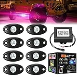 AMBOTHER 8Pcs RGB LED Rock Lights kit, Car Underglow Trail Rig Underbody Neon Lights Kit Waterproof Lights Kit with Cell Phone APP Mini Blue++tooth Control for JEEP Off Road Trucks Car ATV SUV Vehicle