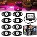 AMBOTHER 8Pcs RGB LED Rock Lights kit, Car Underglow Trail Rig Underbody Neon Lights Kit Waterproof Lights Kit with Cell Phone APP Mini Blue++tooth Control for JEEP Off Road Trucks Car ATV SUV Vehicle