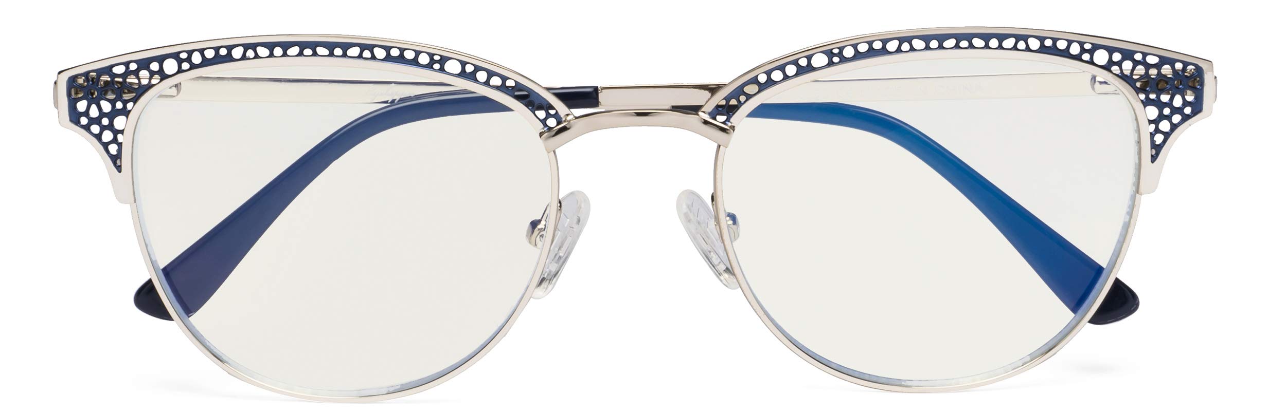 CessBlu Stylish Computer Glasses Cat-eye Blue Light Filter Reader Eyeglasses Anti Glare UV Ray for Women Reading (Blue)+2.0