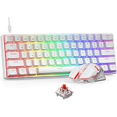 BlueFinger 60% Mechanical Gaming Keyboard and Mouse Combo - RGB Rainbow Backlit 61 Keys Red Switch Keyboard &amp; 4 DPI LED Gaming Mouse, USB Wired Set for PC Laptop Xbox PS4 PS5, White