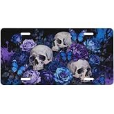LHUAIKI Skull Rose Front License Plate Car Decorative License Plates | Butterfly Aluminum Metal Decor Accessory Novelty Vanity Tag Cover with 4 Holes for Men Women 6