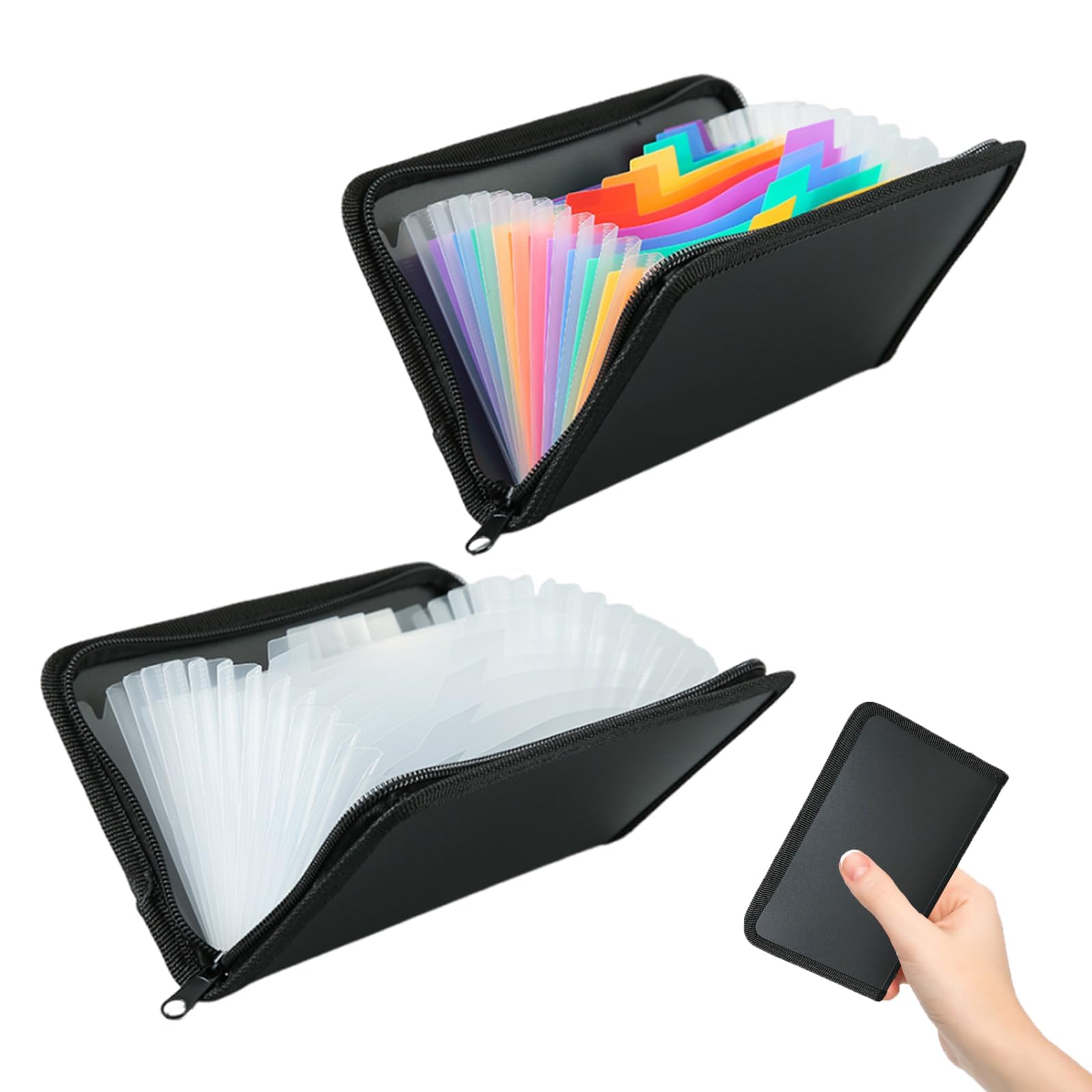 2 Pcs Receipt Organiser, Receipt Wallet, Document Organiser, with Front Pocket Holder/Sticky Labels, Receipt Folder, Two Colors, Hard Material, Each with 13 Compartments of Zippered Bill Bag