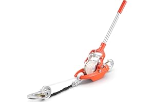 VEVOR Rope Puller, 6614 lbs Pulling Capacity, Heavy Duty Ratchet Power Puller Tool with 35 ft of 0.3 in Diameter Rope & 2 Hoo