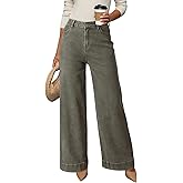 Dokotoo Women's Casual High Waisted Jeans Stretch Wide Leg Loose Denim Pant | Baggy Jeans Women, Stretchy Straight Leg Pants, High Waisted Jeans for Women, Loose Fit, Casual Wear