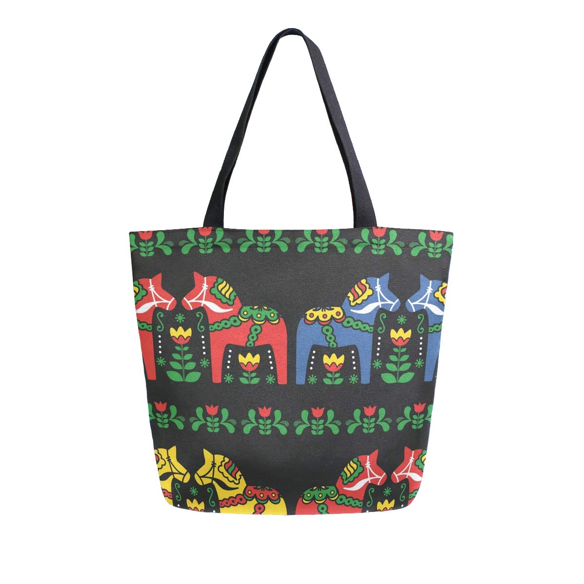Mnsruu Swedish Dala Horse Folk Canvas Tote Bag Tote Carrying Bag Shoulder Bag for Shopping Travel Bag Reusable Grocery Bags