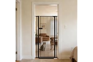 Lumizone Extra Tall Cat Gate 55.12" High Pressure Mounted Extra Wide 2025 New (17 Sizes) 1.37" Gap No Drilling Auto-Close One-Handed Operation Tall Pet Gate for Dogs(Black, 55.12" H x 29.92"-34.24" W)