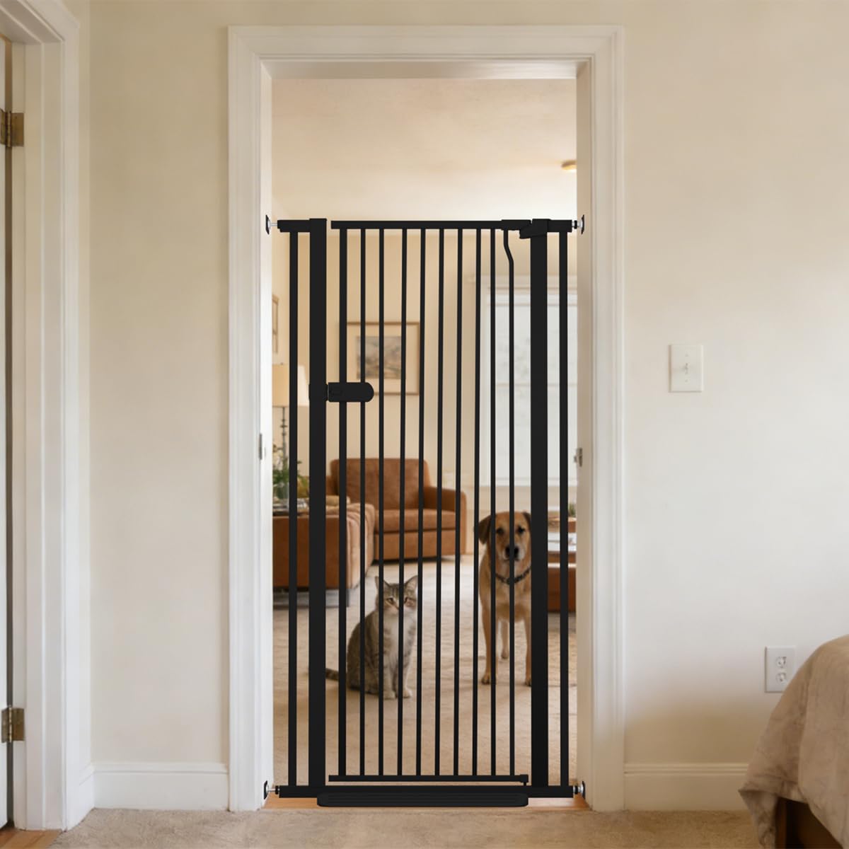 Photo 1 of **MISSING PARTS/check clerk comments**
Lumizone Extra Tall Cat Gate 55.12" High Pressure Mounted Extra Wide 2025 New (17 Sizes) 1.37" Gap No Drilling Auto-Close One-Handed Operation Tall Pet Gate for Dogs(Black, 55.12" H x 29.92"-34.24" W)
